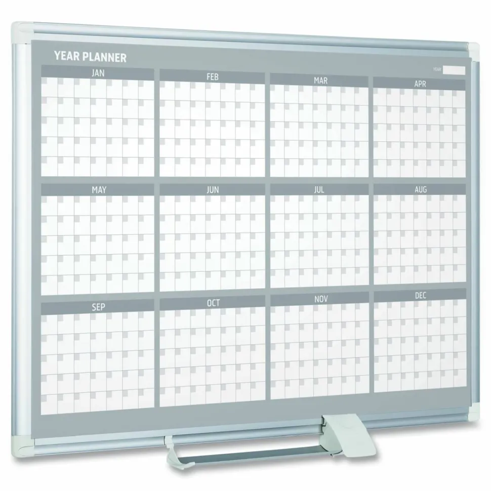MasterVision Magnetic Dry Erase Calendar Board, 12-Month Planning/Scheduling, 36" x 24", White Surface, Satin Aluminum Frame
