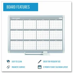MasterVision Magnetic Dry Erase Calendar Board, 12-Month Planning/Scheduling, 36