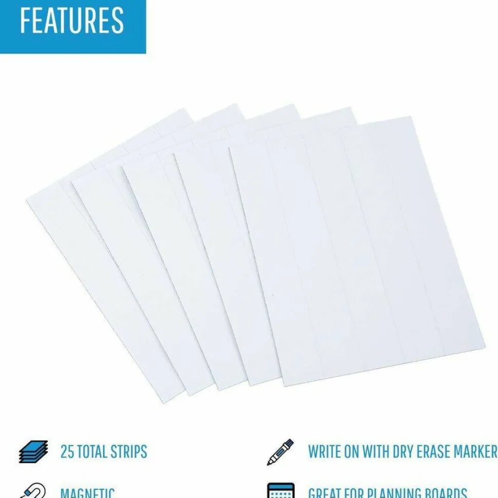MasterVision "6 Magnetic Dry-Erase Writable Strips, 6" x 0.88", White, Pack Of 25