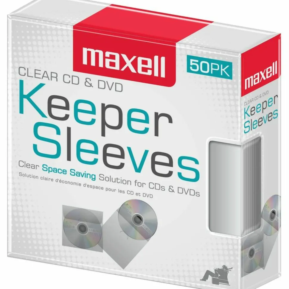 Maxell CD/DVD Keepers, Clear, Pack Of 50