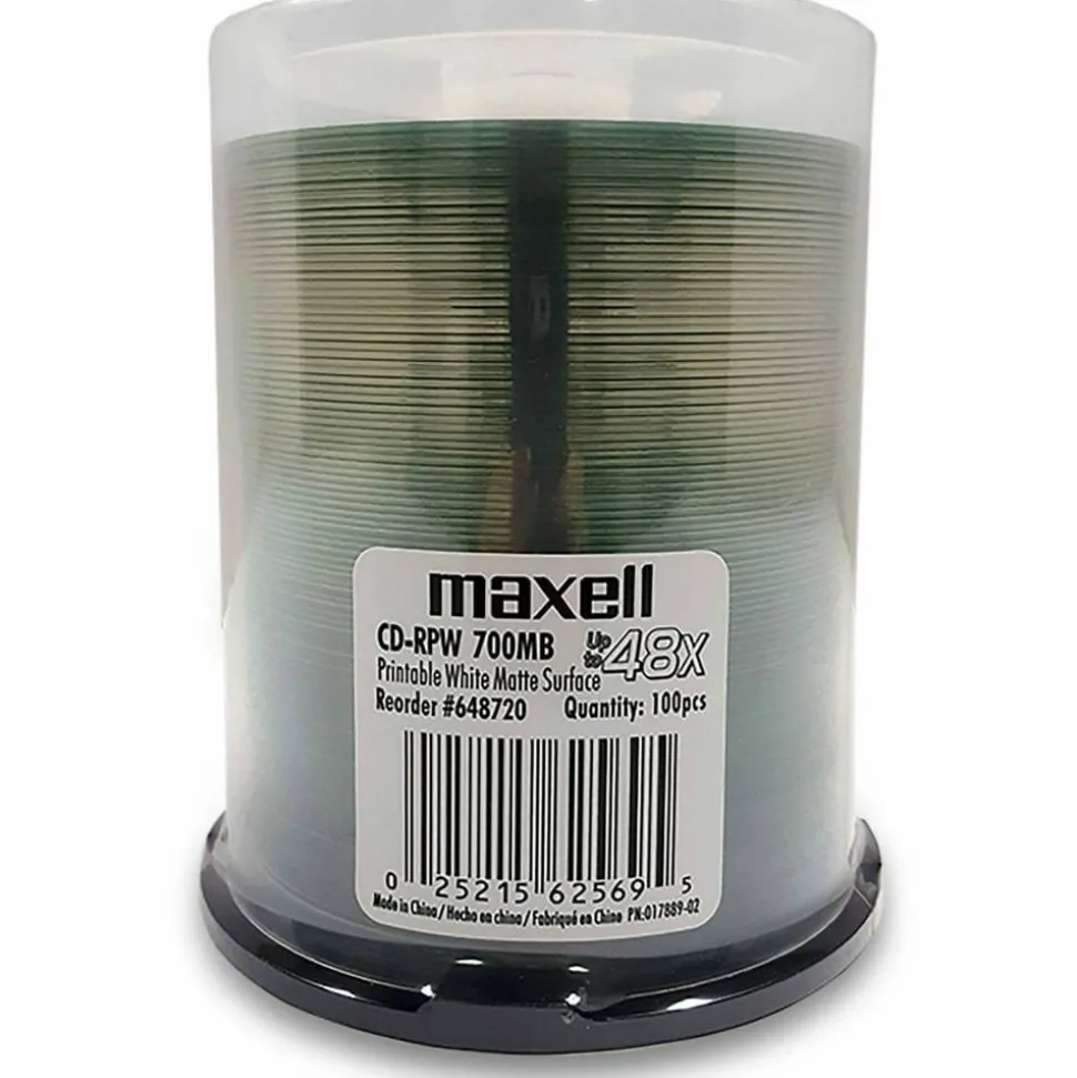 Maxell CD-RPW Media Spindle, 700MB, Pack Of 100
