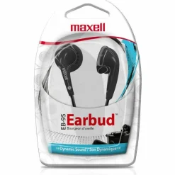 Maxell EB-95 Stereo Earbuds, 3 ft Cord, Black