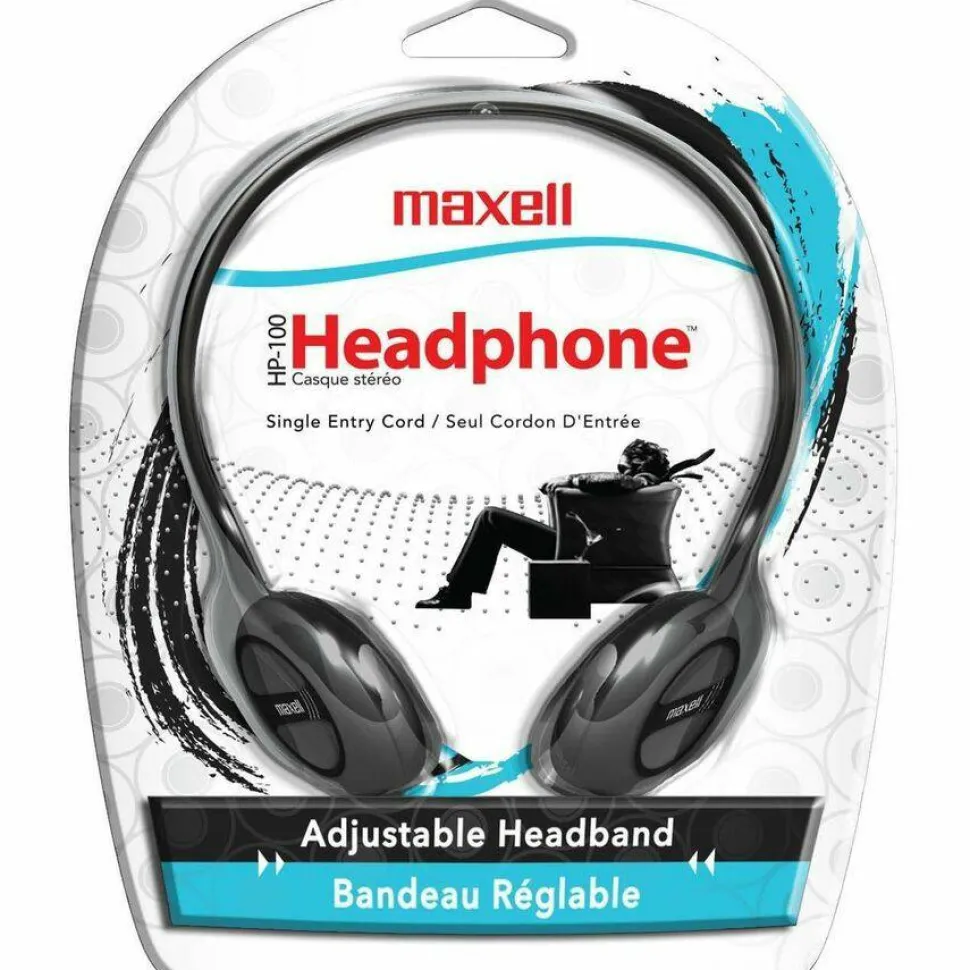 Maxell HP-100 Lightweight Stereo Headphone, Black