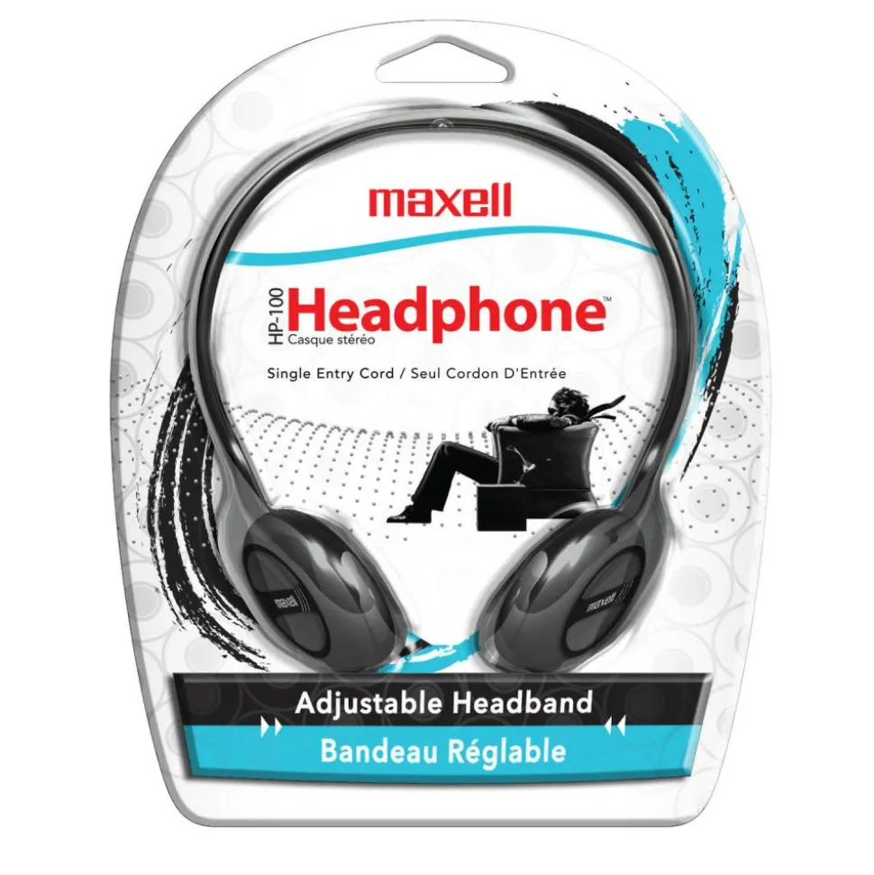 Maxell HP-100 Lightweight Stereo Headphone, Black