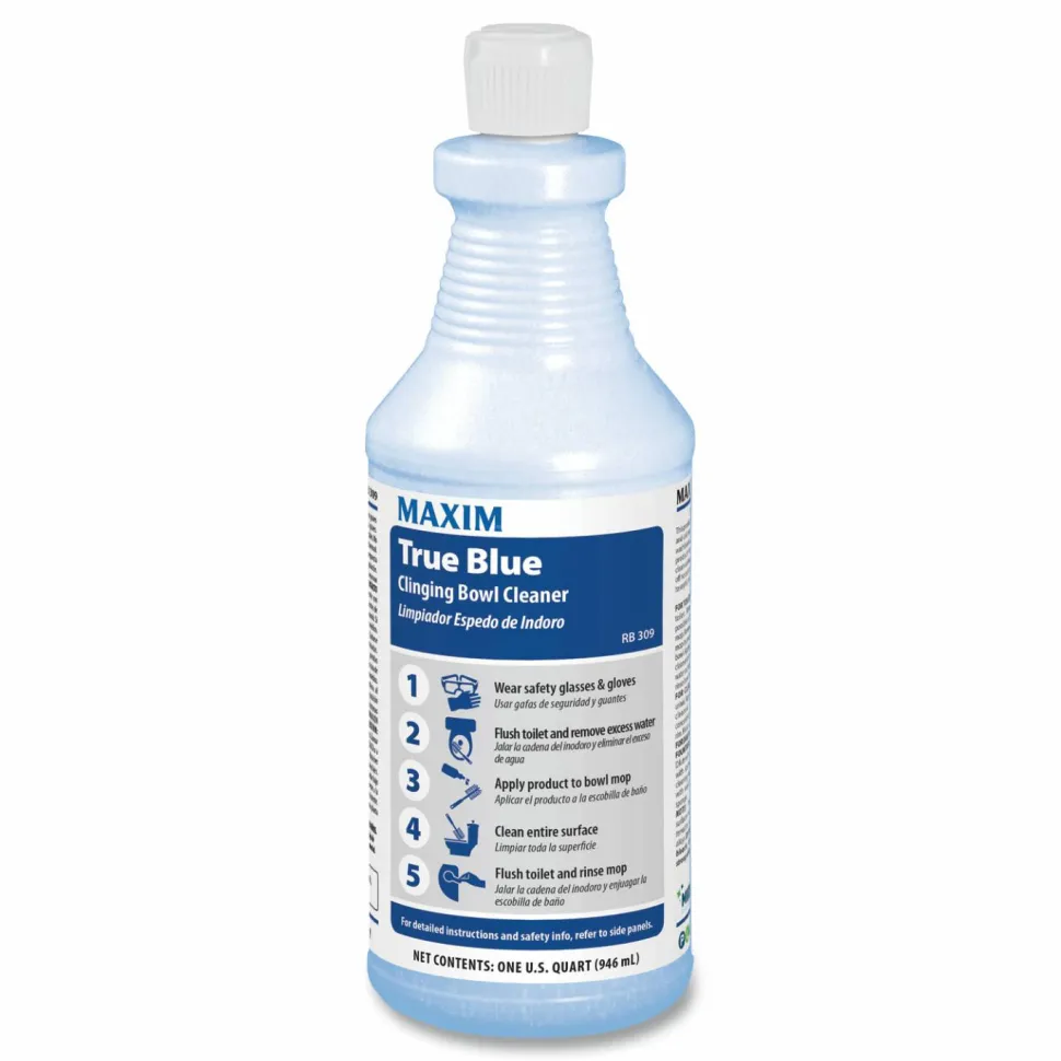 Maxim True Blue Clinging Bowl Cleaner, Mint Scent, 32 oz Bottle, 12/Carton
