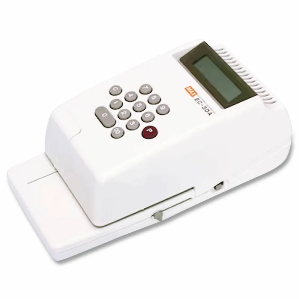 MAX USA Electronic Check Writer, 10-Digit, 3 13/16" x 4 7/16" x 9 1/8", Gray/Platinum