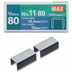 MAX Vaimo 80 Stapler Replacement Staples - 3/8" Leg - 3/8" Crown - Silver - 1 Box