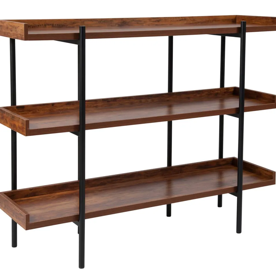 Mayfair 3 Shelf 35"H Storage Display Unit Bookcase with Black Metal Frame in Rustic Wood Grain Finish