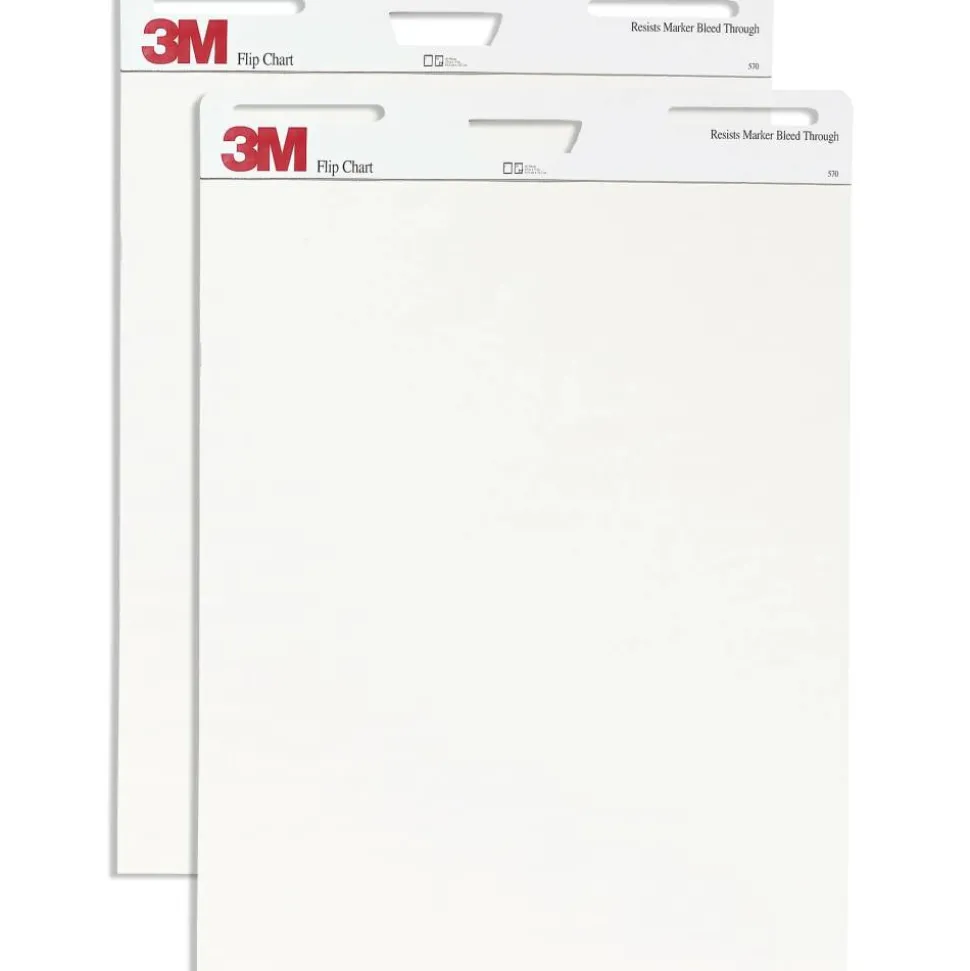3M Bleed-Resistant Flip Charts, 25" x 30", White, 40 Sheets Per Pad, Pack Of 2 Pads