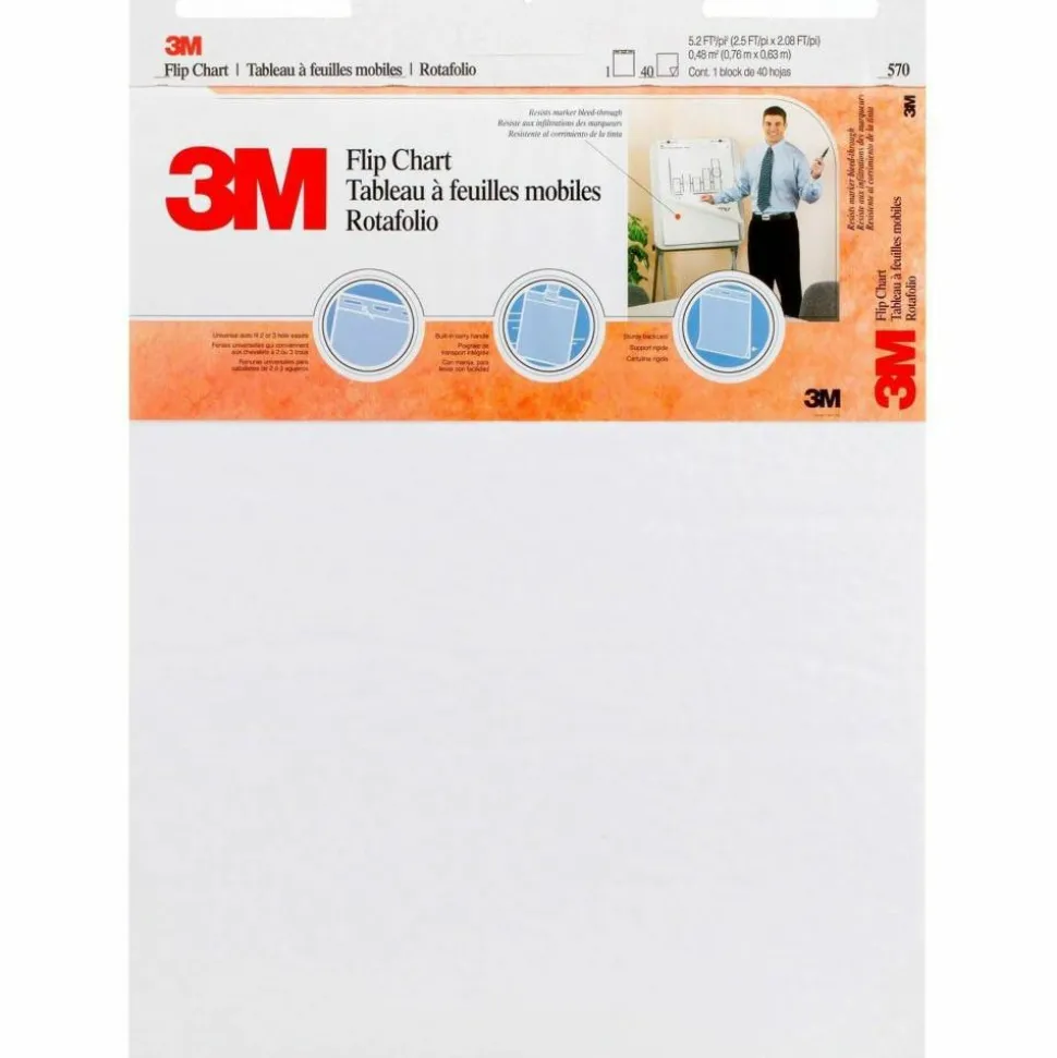 3M Bleed-Resistant Flip Charts, 25" x 30", White, 40 Sheets Per Pad, Pack Of 2 Pads
