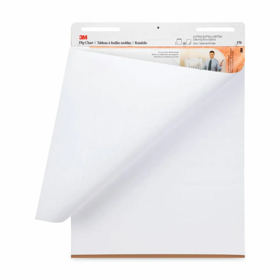 3M Bleed-Resistant Flip Charts, 25" x 30", White, 40 Sheets Per Pad, Pack Of 2 Pads