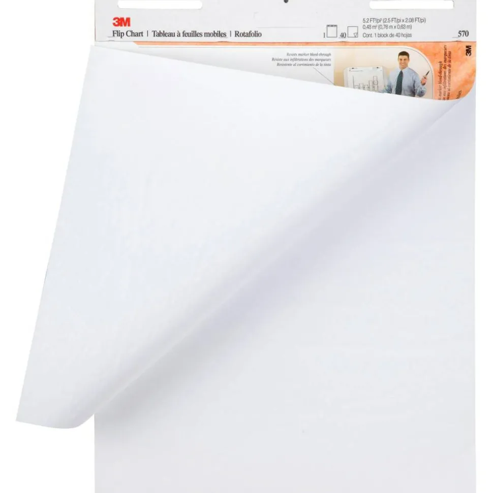 3M Bleed-Resistant Flip Charts, 25" x 30", White, 40 Sheets Per Pad, Pack Of 2 Pads