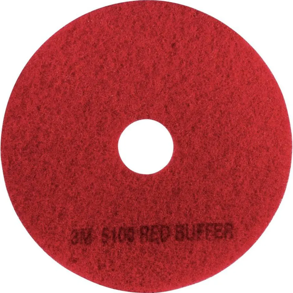 3M 5100 Buffer Floor Pads, 17" Diameter, Red, Box Of 5