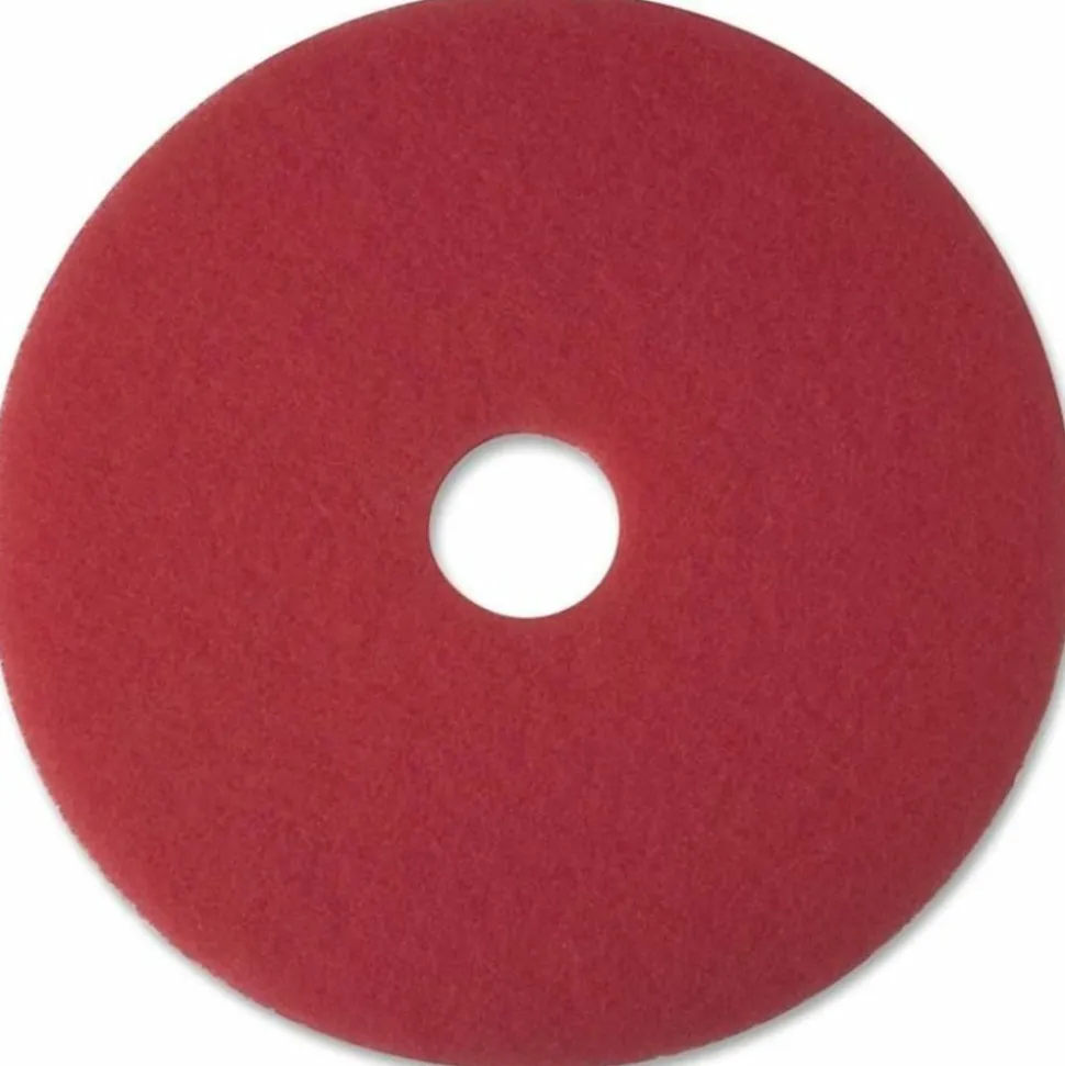 3M 5100 Buffer Floor Pads, 17" Diameter, Red, Box Of 5