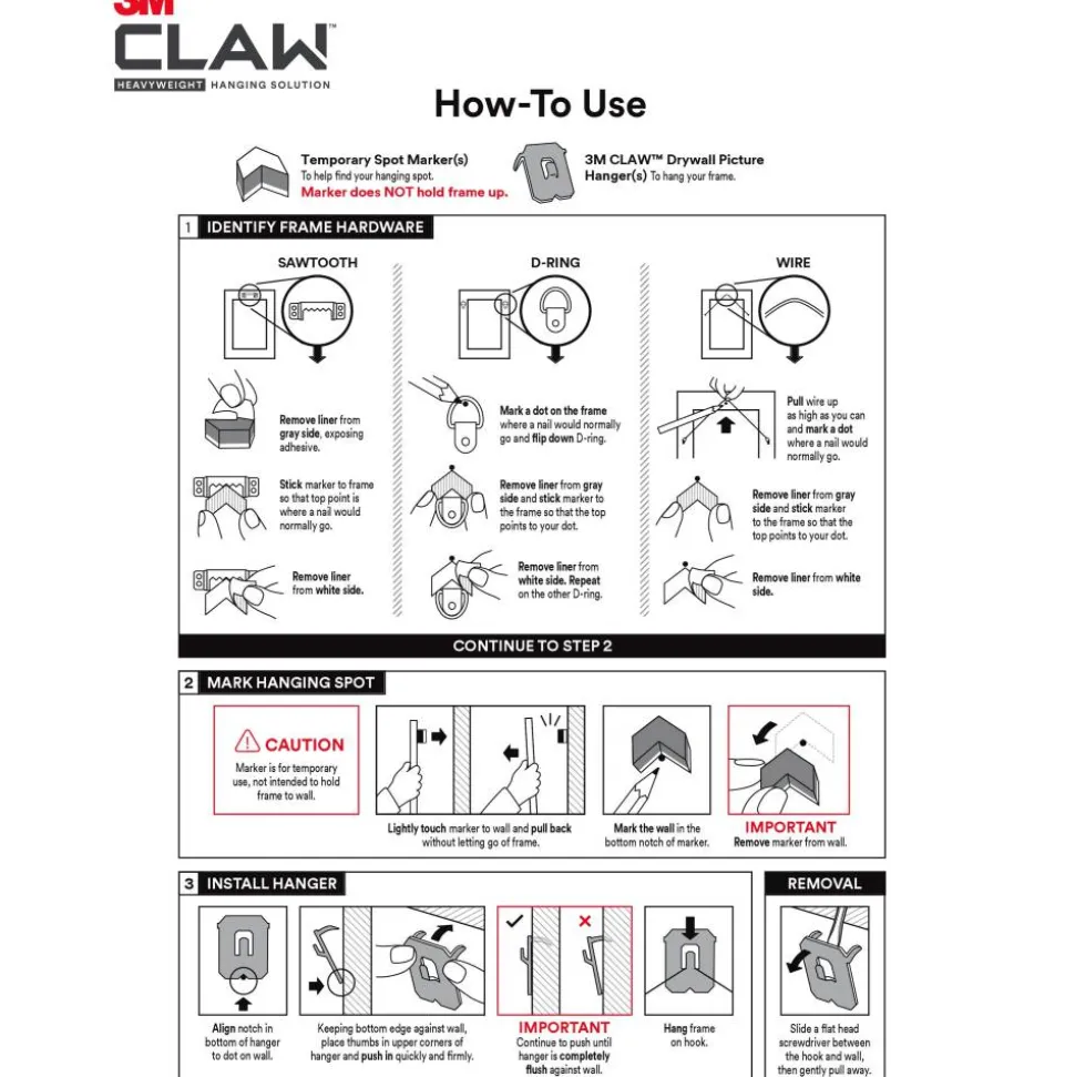 3M Claw Drywall Picture Hanger, Stainless Steel, 45 lb Capacity, 3 Hooks and 3 Spot Markers
