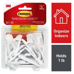 3M Command Mega Pack Utility Hooks, Small, White, Pack Of 24