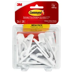 3M Command Mega Pack Utility Hooks, Small, White, Pack Of 24
