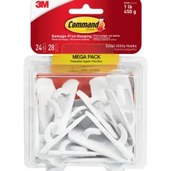 3M Command Mega Pack Utility Hooks, Small, White, Pack Of 24