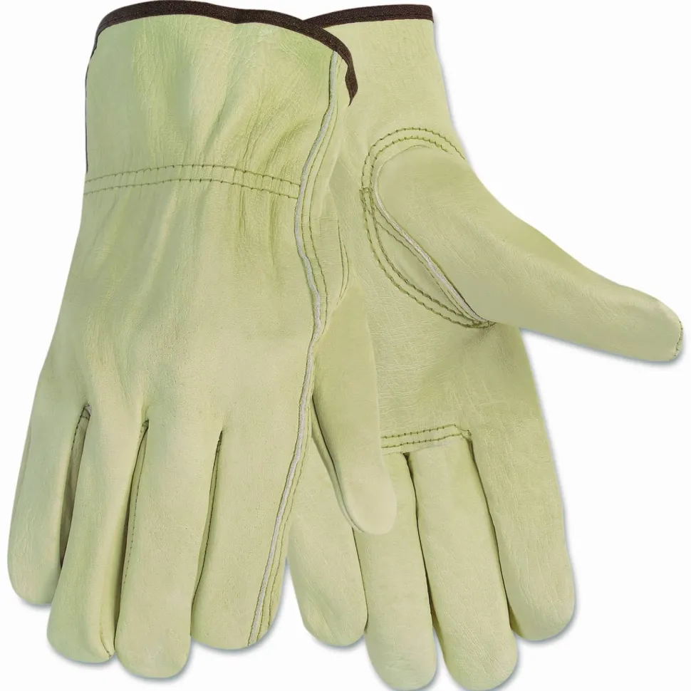 MCR Safety Economy Leather Drivers Gloves, Gunn Cut, Keystone Thumb, Large, Beige, Pair