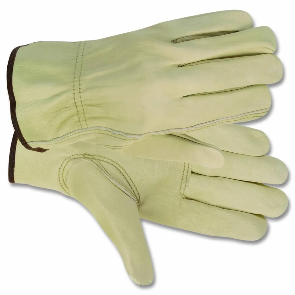 MCR Safety Economy Leather Drivers Gloves, Gunn Cut, Keystone Thumb, Large, Beige, Pair