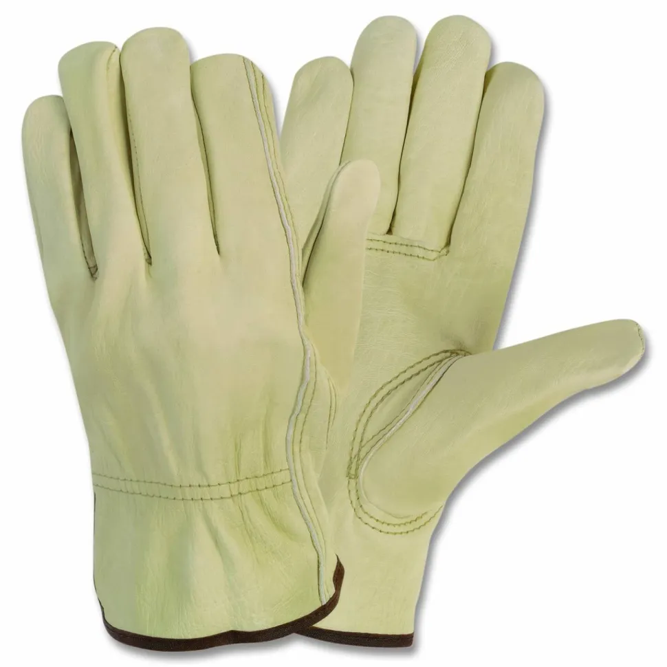 MCR Safety Economy Leather Drivers Gloves, Gunn Cut, Keystone Thumb, Large, Beige, Pair