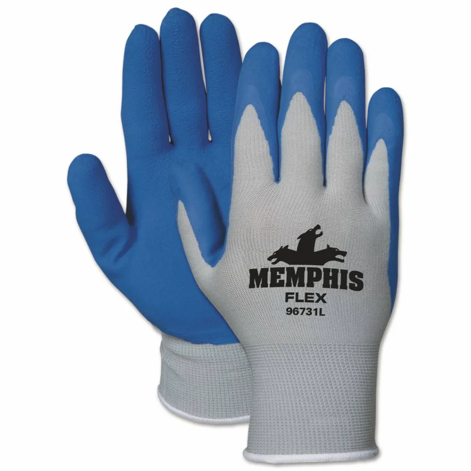 MCR Safety Memphis Flex Latex-Coated Seamless Nylon Knit Gloves, EN388: 3131, Medium, Blue/Gray, 12 Pairs