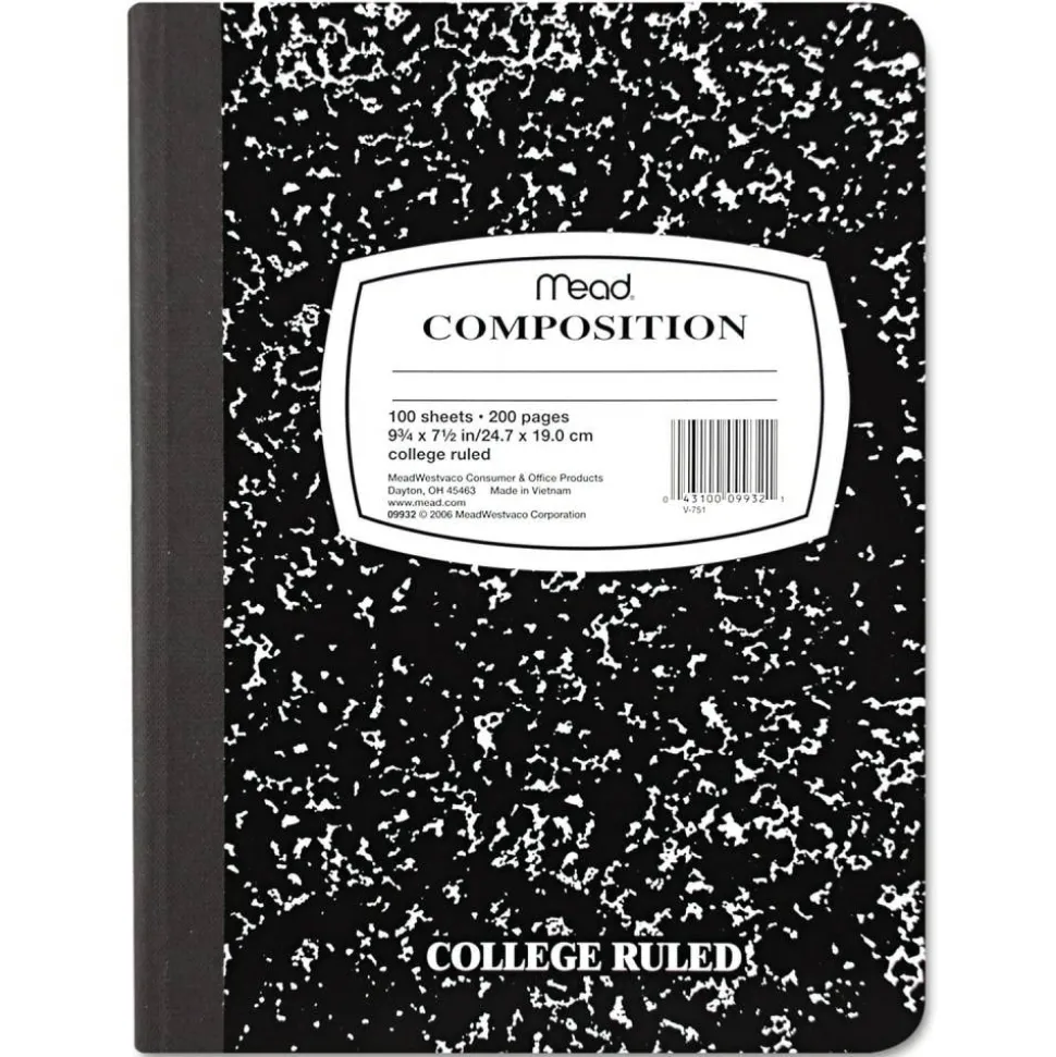Mead Composition Book, 7-1/2" x 9-3/4", 100 Sheets, Black Marble