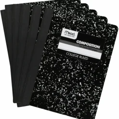 Mead Composition Books, 7.5" x 9.75", College Ruled, 100 Sheets, Black Marble, Pack Of 12