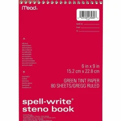 Mead Spell-Write Steno Book - 80 Sheets - Wire Bound - 6" x 9" Sheet Size - Green Paper - Cardboard Cover - 1 Each