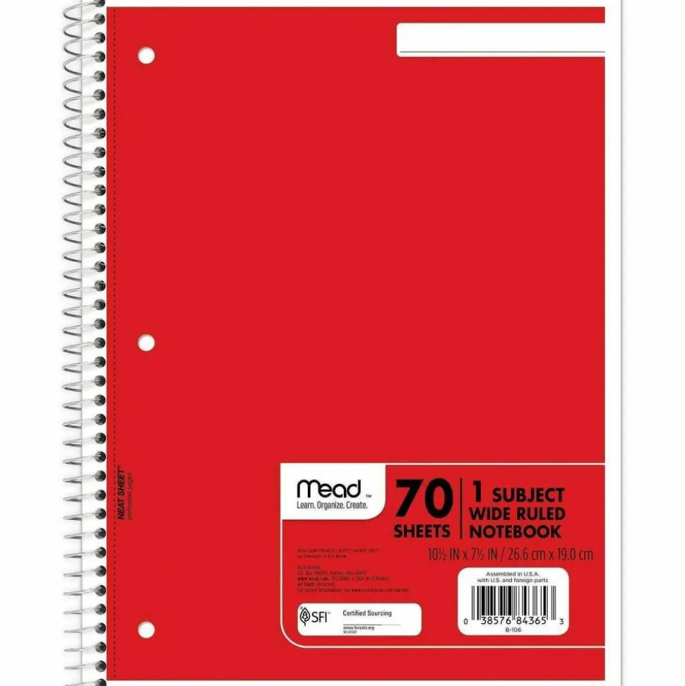 Mead Wide Ruled 1-Subject Notebooks