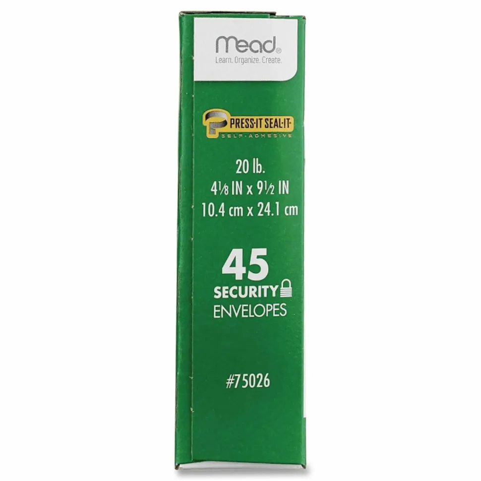 Mead Press-it Seal-it Self-Adhesive Security Envelope, #10, Monarch Flap, Self-Adhesive Closure, 4.25 x 9.13, White, 45/Box