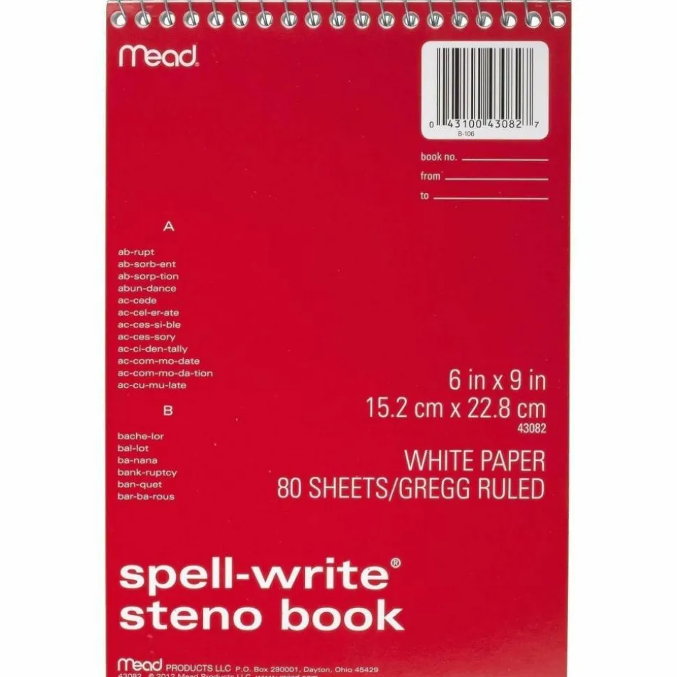 Mead Spell-Write Wire Bound Steno Book, 6" x 9", 80 Sheets, Assorted Color