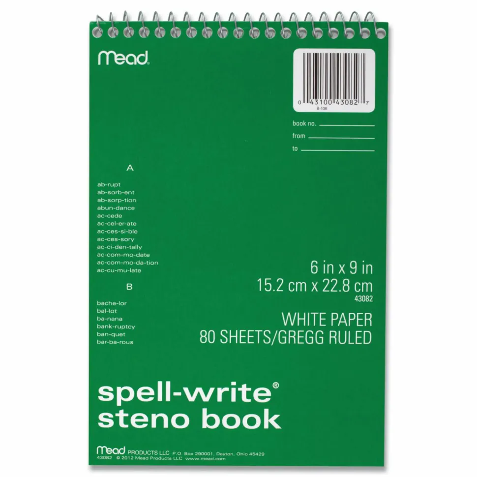 Mead Spell-Write Wire Bound Steno Book, 6" x 9", 80 Sheets, Assorted Color