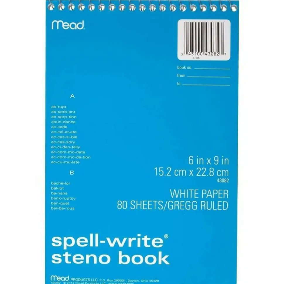 Mead Spell-Write Wire Bound Steno Book, 6" x 9", 80 Sheets, Assorted Color