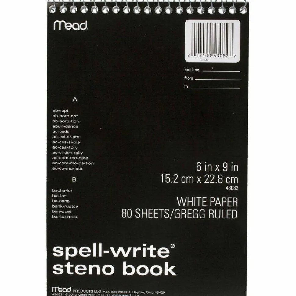 Mead Spell-Write Wire Bound Steno Book, 6" x 9", 80 Sheets, Assorted Color