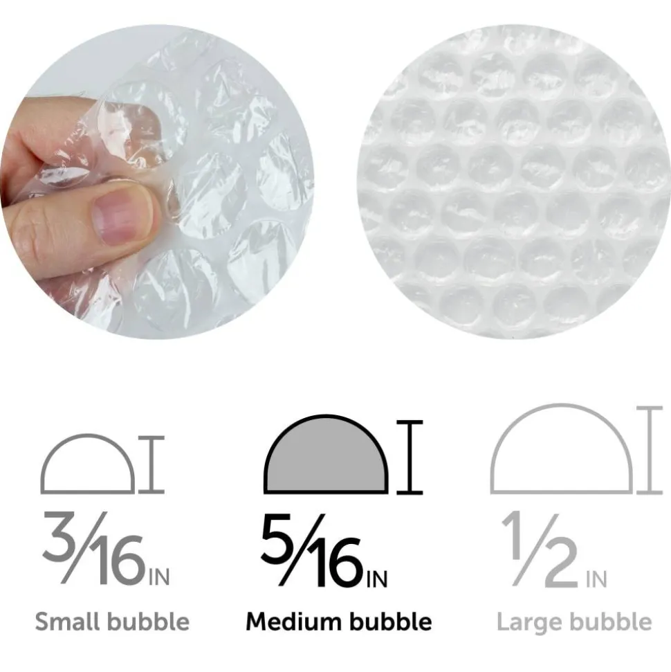 Medium Bubble Cushioning, 5/16” Thick, Clear, 12”x100'