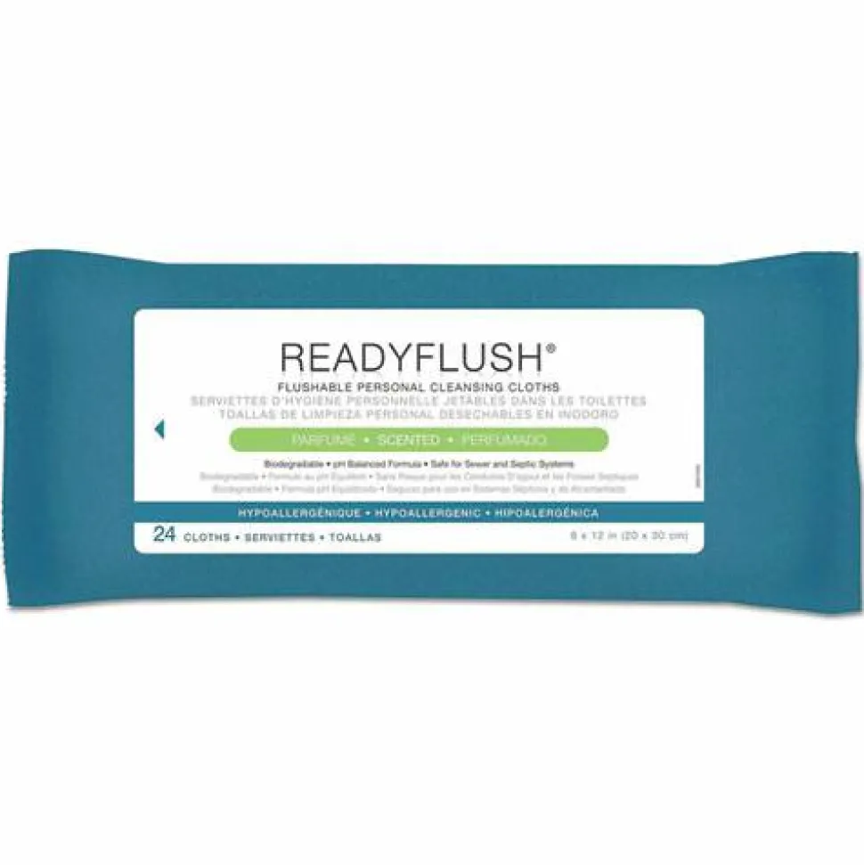 Medline ReadyFlush Flushable Wipes, 1-Ply, 8 x 12, White, 24/Pack