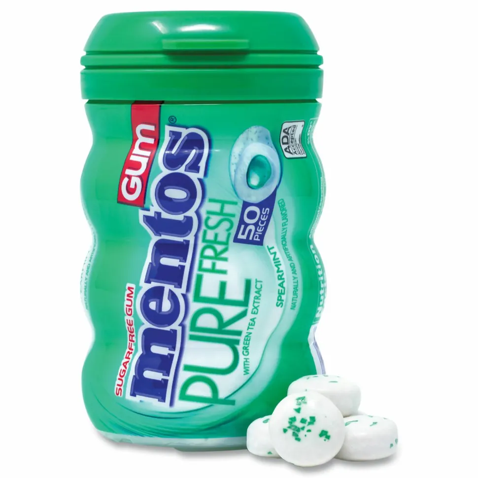 Mentos Pure Fresh Gum Variety Pack, Fresh Mint/Spearmint, 50 Pieces/Bottle, 8 Bottles/Carton