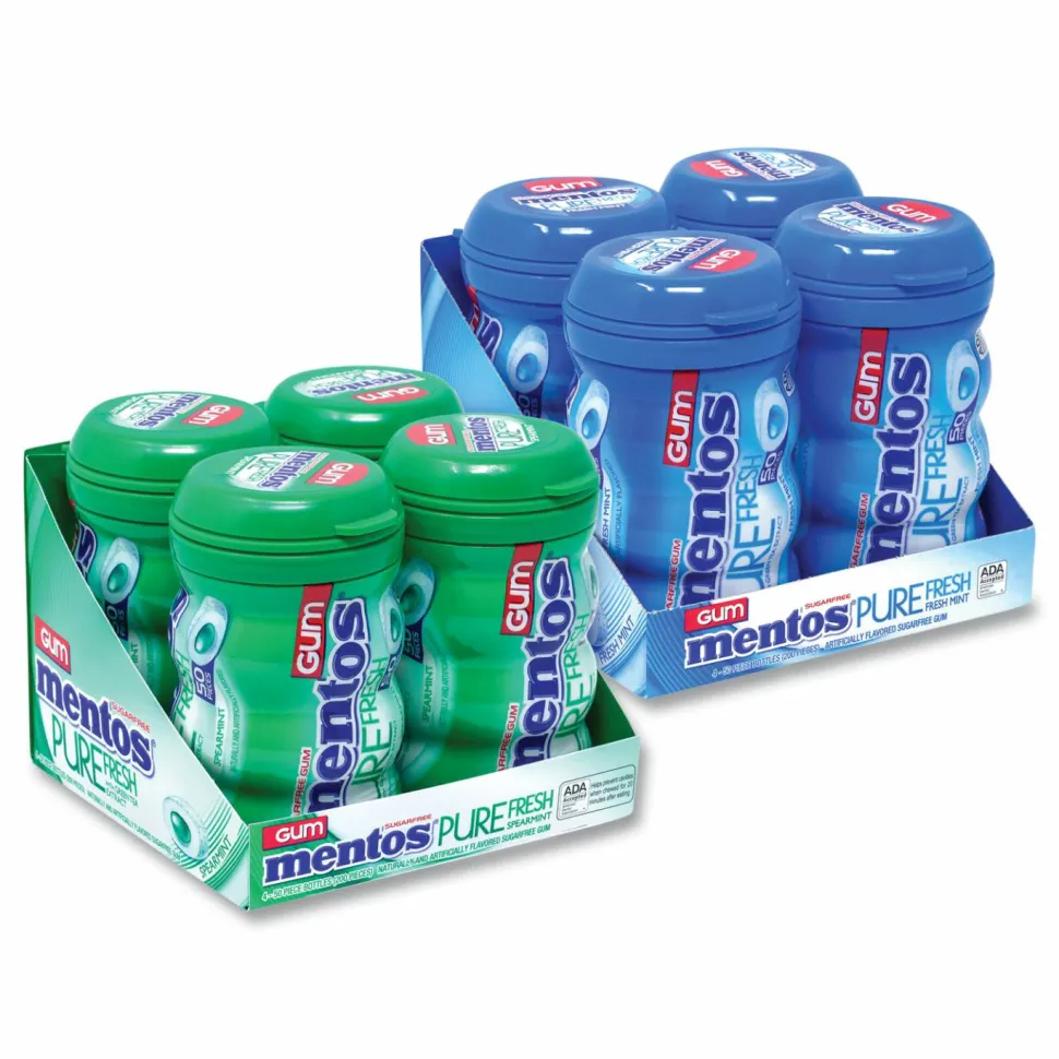 Mentos Pure Fresh Gum Variety Pack, Fresh Mint/Spearmint, 50 Pieces/Bottle, 8 Bottles/Carton