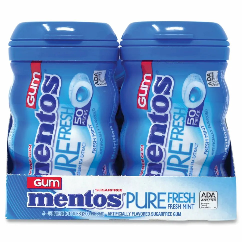 Mentos Pure Fresh Gum Variety Pack, Fresh Mint/Spearmint, 50 Pieces/Bottle, 8 Bottles/Carton