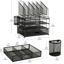 Mesh Desk Organizer With Vertical Storage And Pen Holders, 16"H x 12-3/4"W x 9-1/2"D, Black