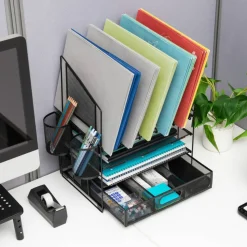 Mesh Desk Organizer With Vertical Storage And Pen Holders, 16