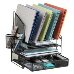 Mesh Desk Organizer With Vertical Storage And Pen Holders, 16