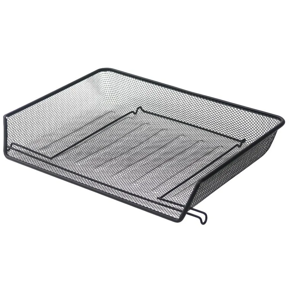 Mesh Self-Stacking Side-Loading Letter Tray, Black