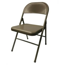 Metal Folding Chairs, Tan, Set Of 4 Chairs