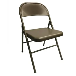 Metal Folding Chairs, Tan, Set Of 4 Chairs