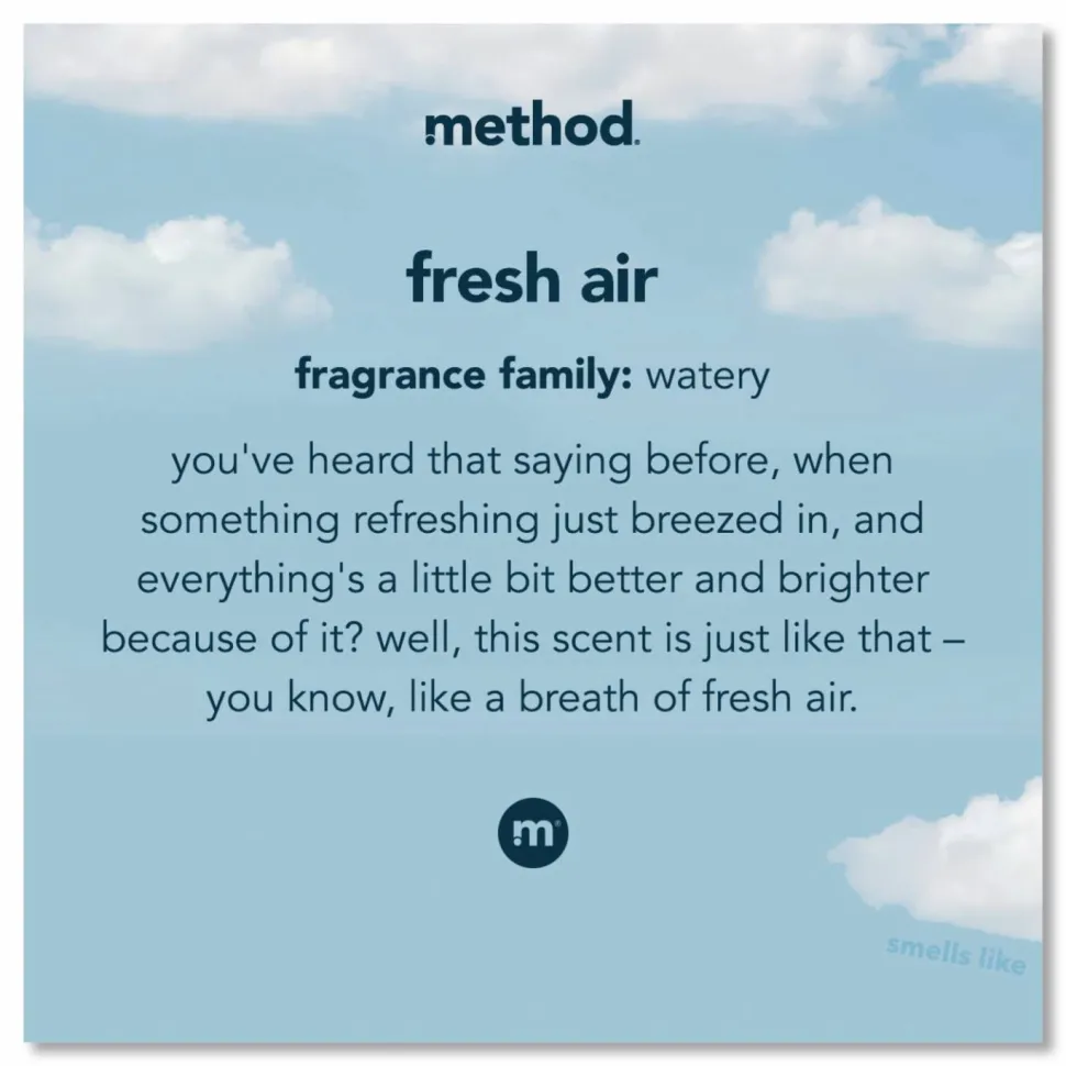 Method Laundry Detergent, Fresh Air Scent, 53.5 oz Bottle, 4/Carton