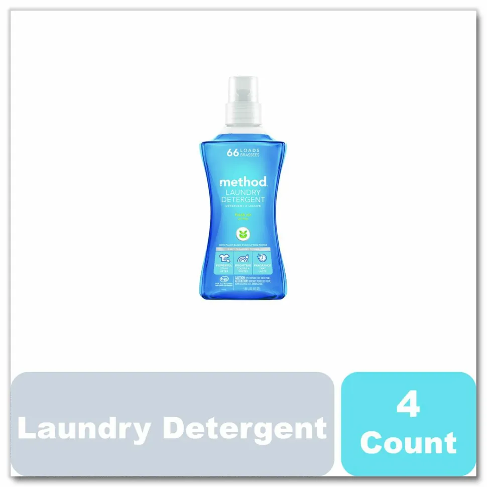 Method Laundry Detergent, Fresh Air Scent, 53.5 oz Bottle, 4/Carton