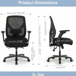 MFTC 400 Big & Tall Ergonomic Mesh/Fabric High-Back Chair with Flip-Up Armrests, Black/Black, BIFMA Compliant