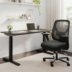 MFTC 400 Big & Tall Ergonomic Mesh/Fabric High-Back Chair with Flip-Up Armrests, Black/Black, BIFMA Compliant